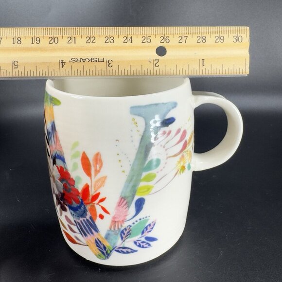 Anthropologie Starla M Halfmann Monogram Letter V Petal Palette Coffee Mug Cup - Picture 4 of 12